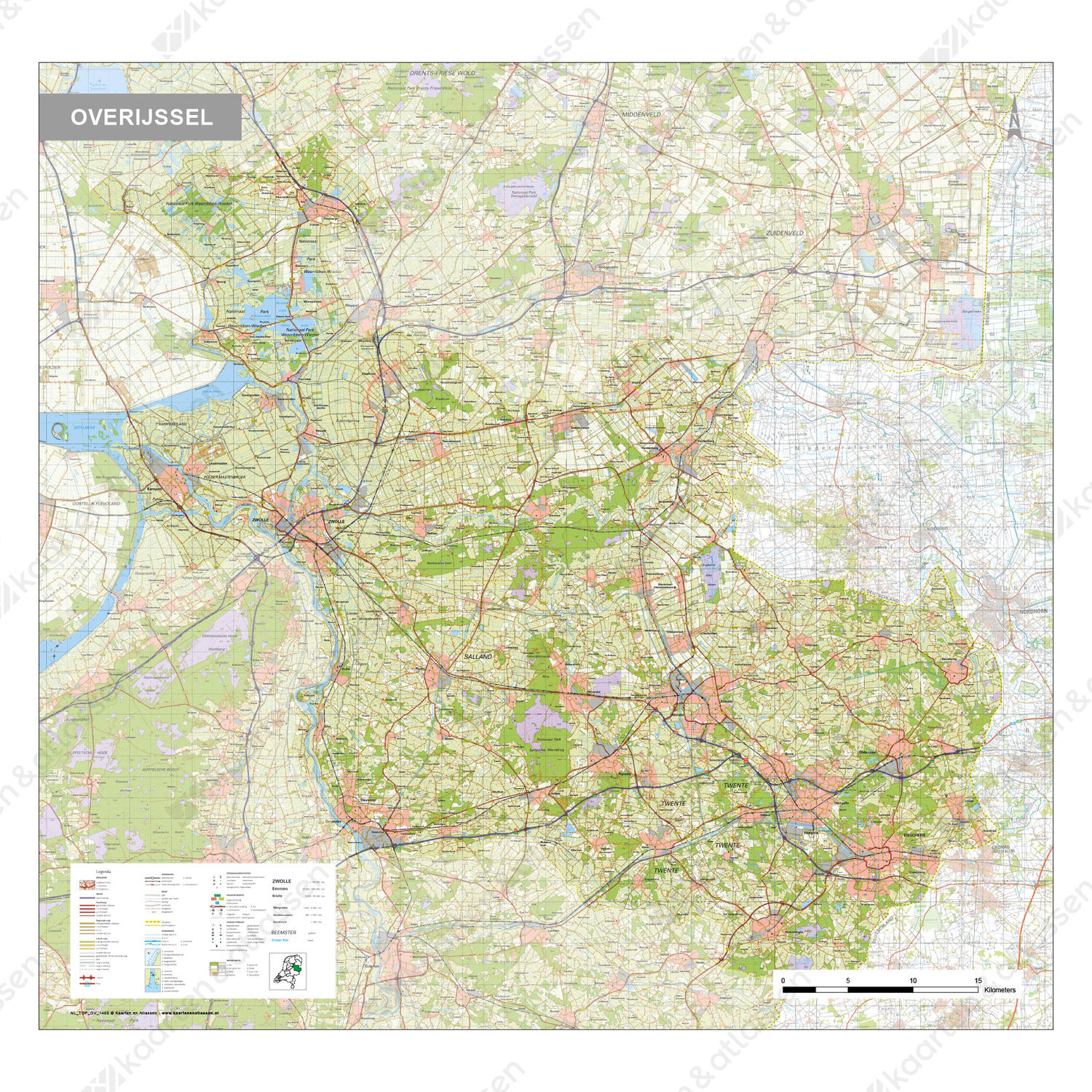 Topografische kaart Overijssel 1:100.000