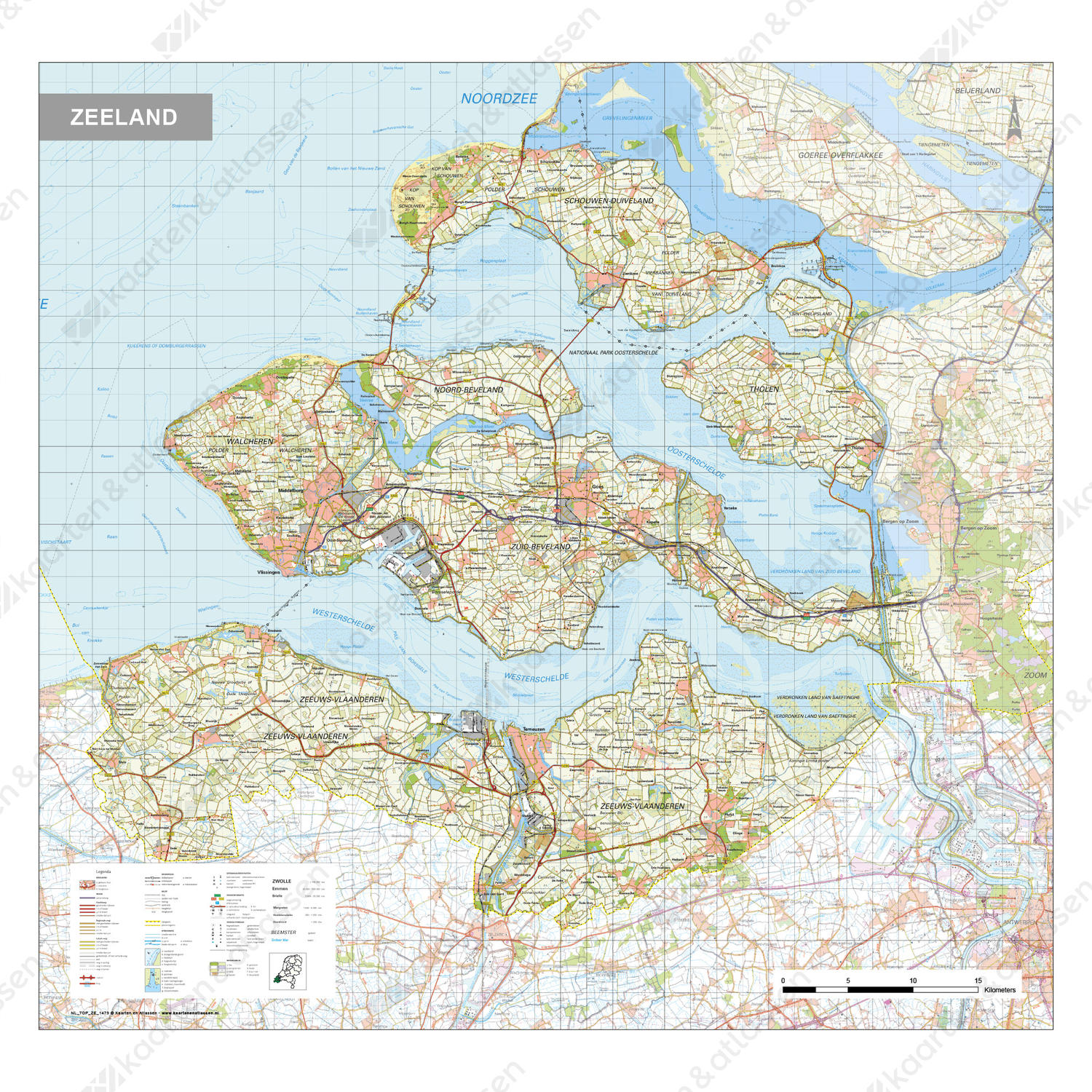 Topografische kaart Zeeland 1:100.000 Topografische kaart Zeeland 1:100.000