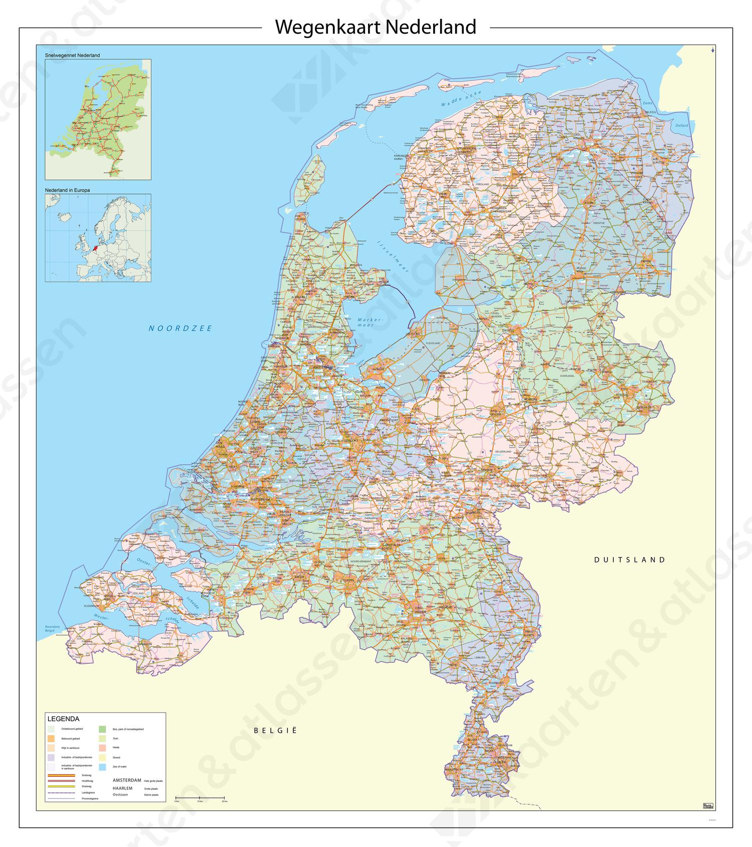 Wegenkaart Nederland met provincies en afritnamen