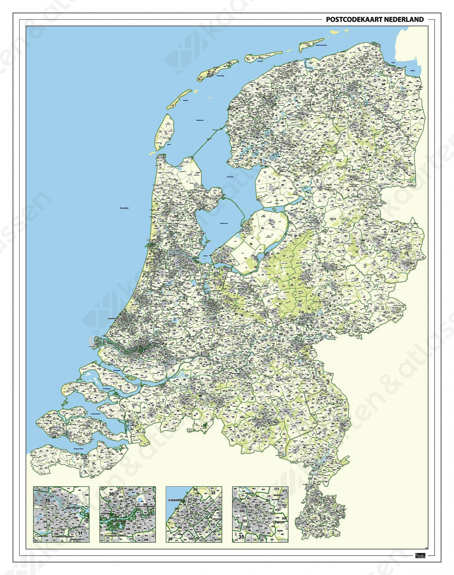 2-, 3- en 4-cijferige Postcodekaart Nederland