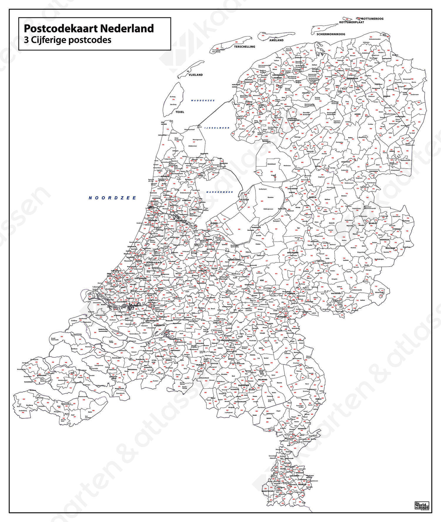Digitale 3-cijferige Postcodekaart Nederland