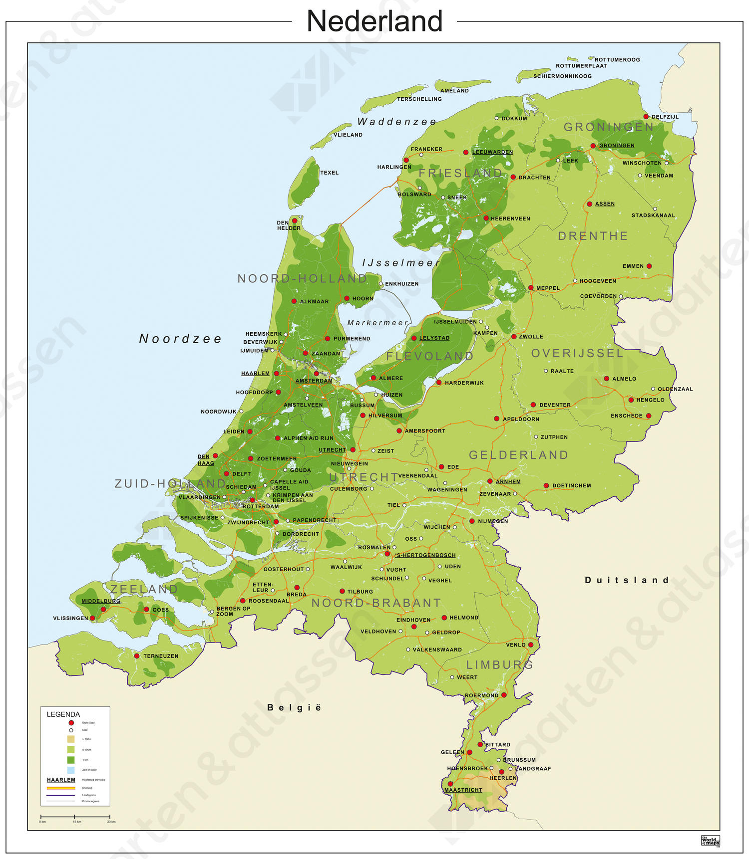 Natuurkundige kaart van Nederland