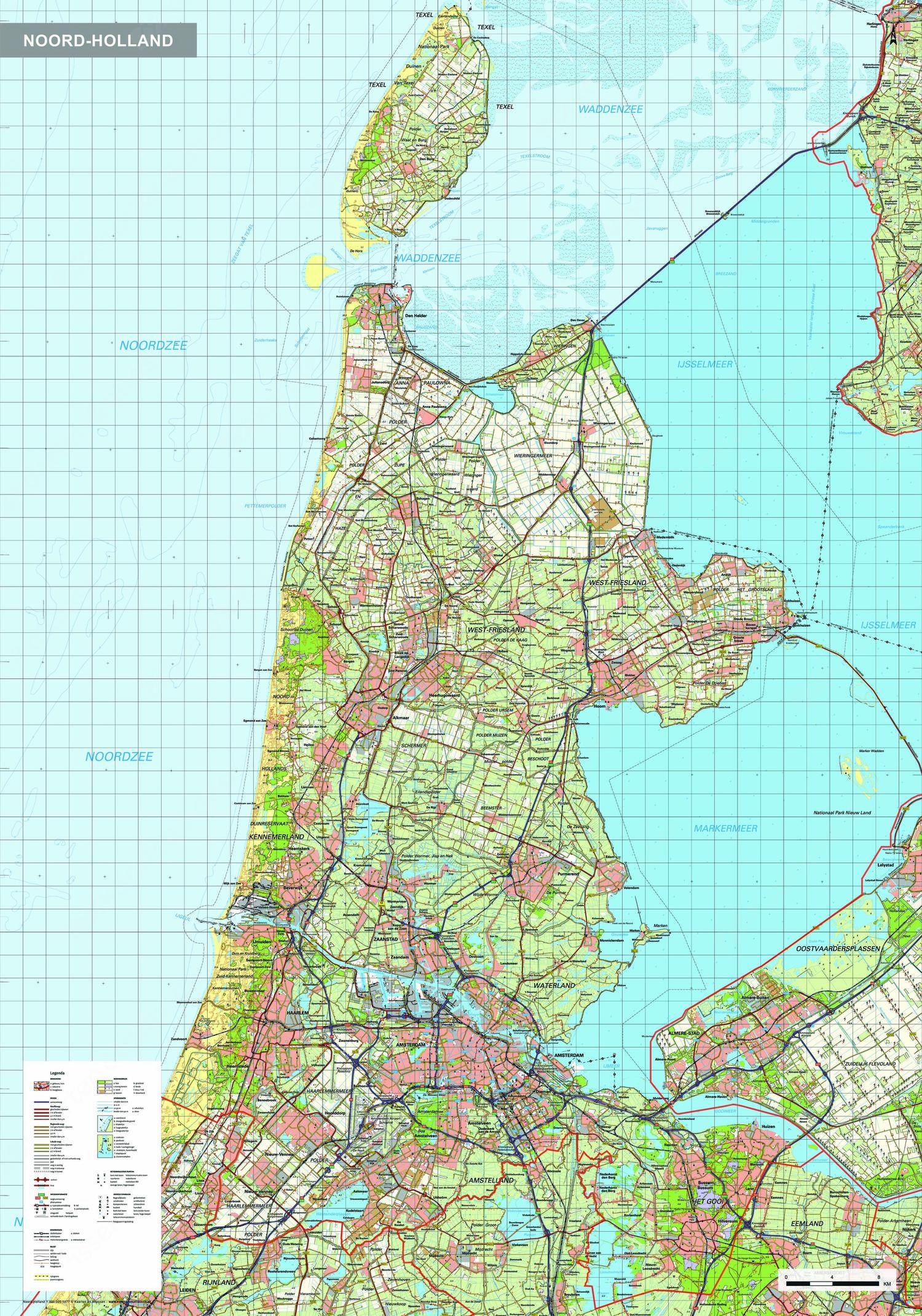 Topografische kaart Noord-Holland 1:100.000