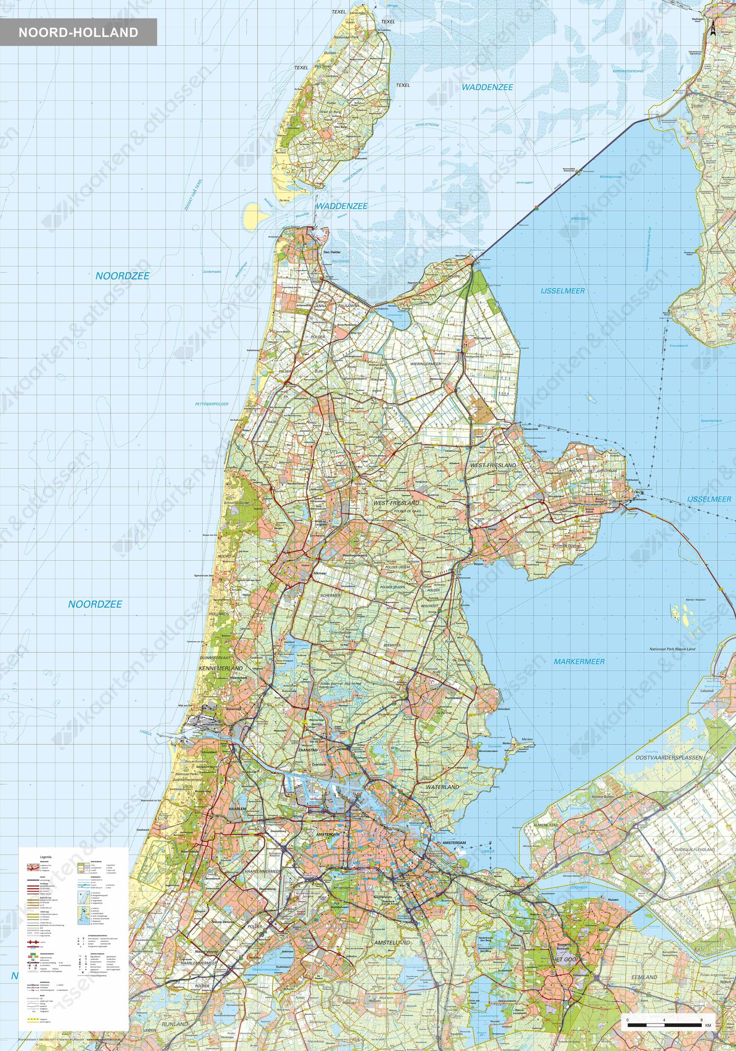 Topografische kaart Noord-Holland 1:100.000