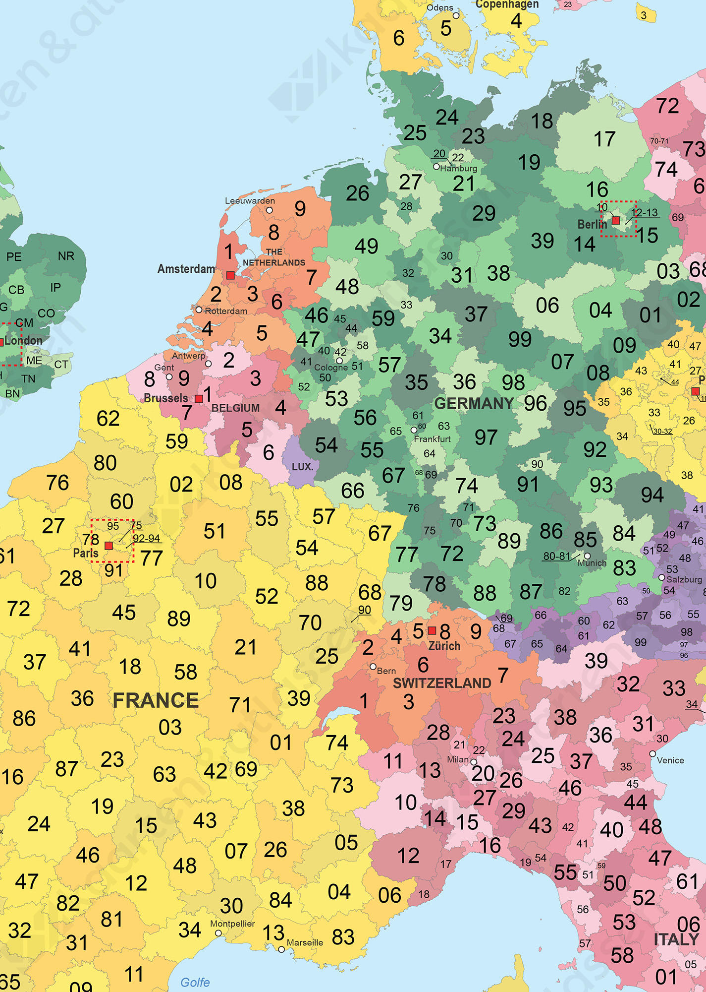 Postcode kaart Europa