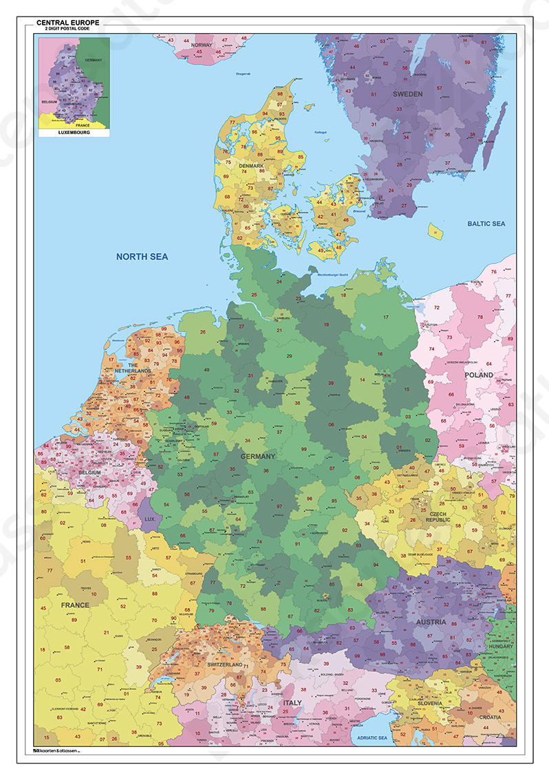 Postcode kaart centraal Europa Postcode kaart centraal Europa