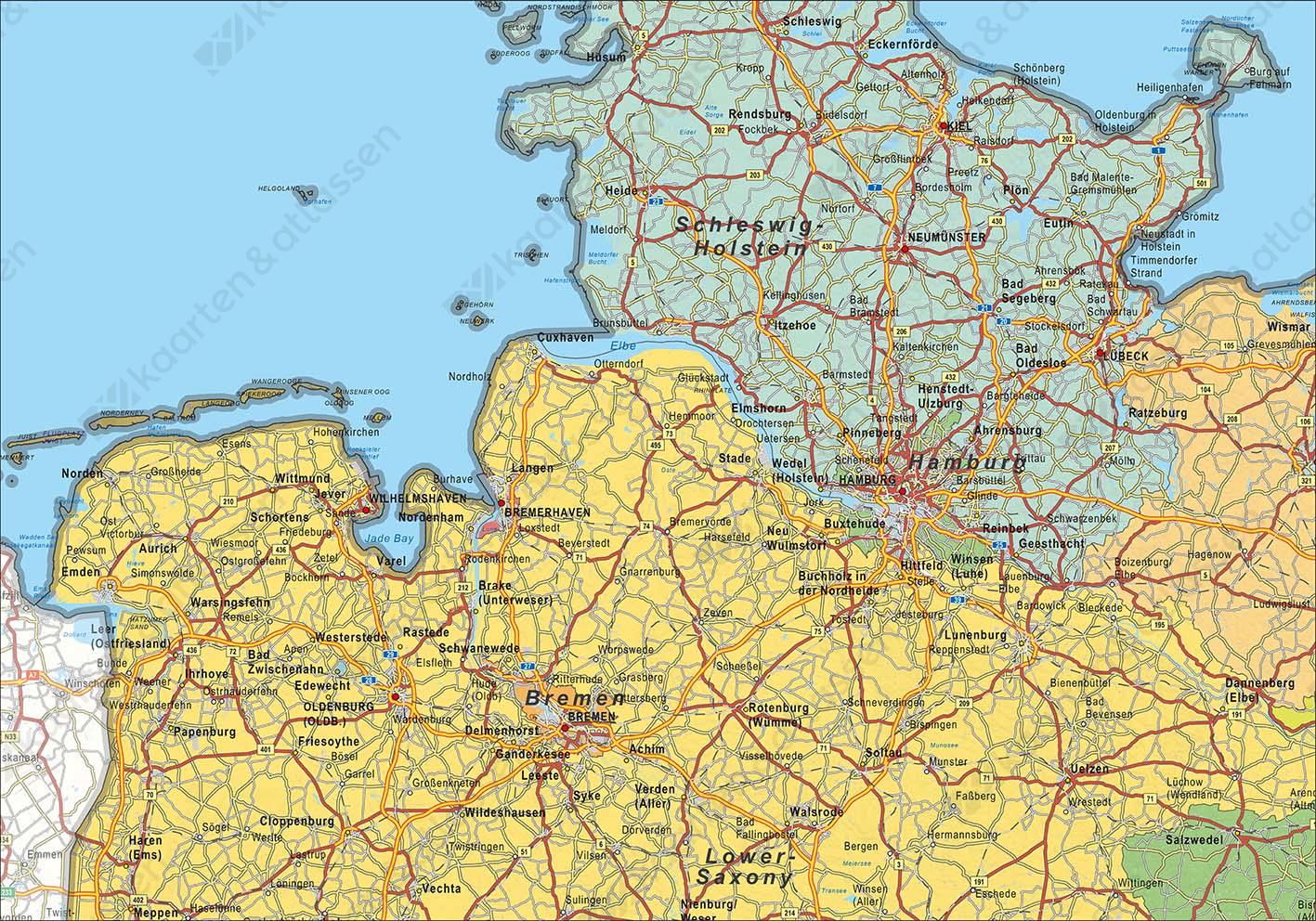 Kaart Noord-Duitsland Kaart Noord-Duitsland