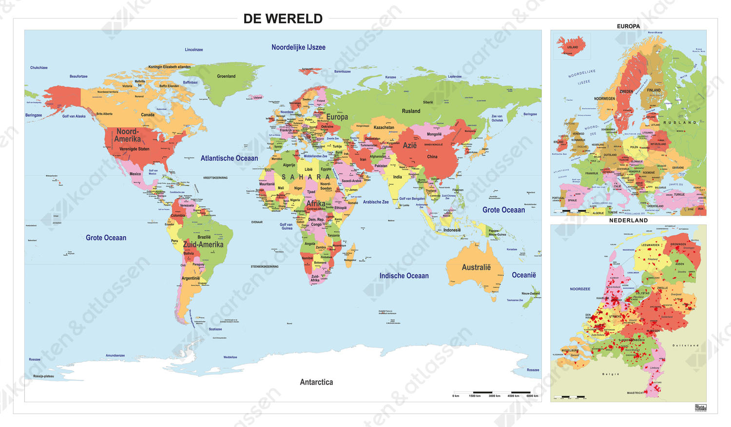 Staatkundige wereld schoolkaart combinatiekaart