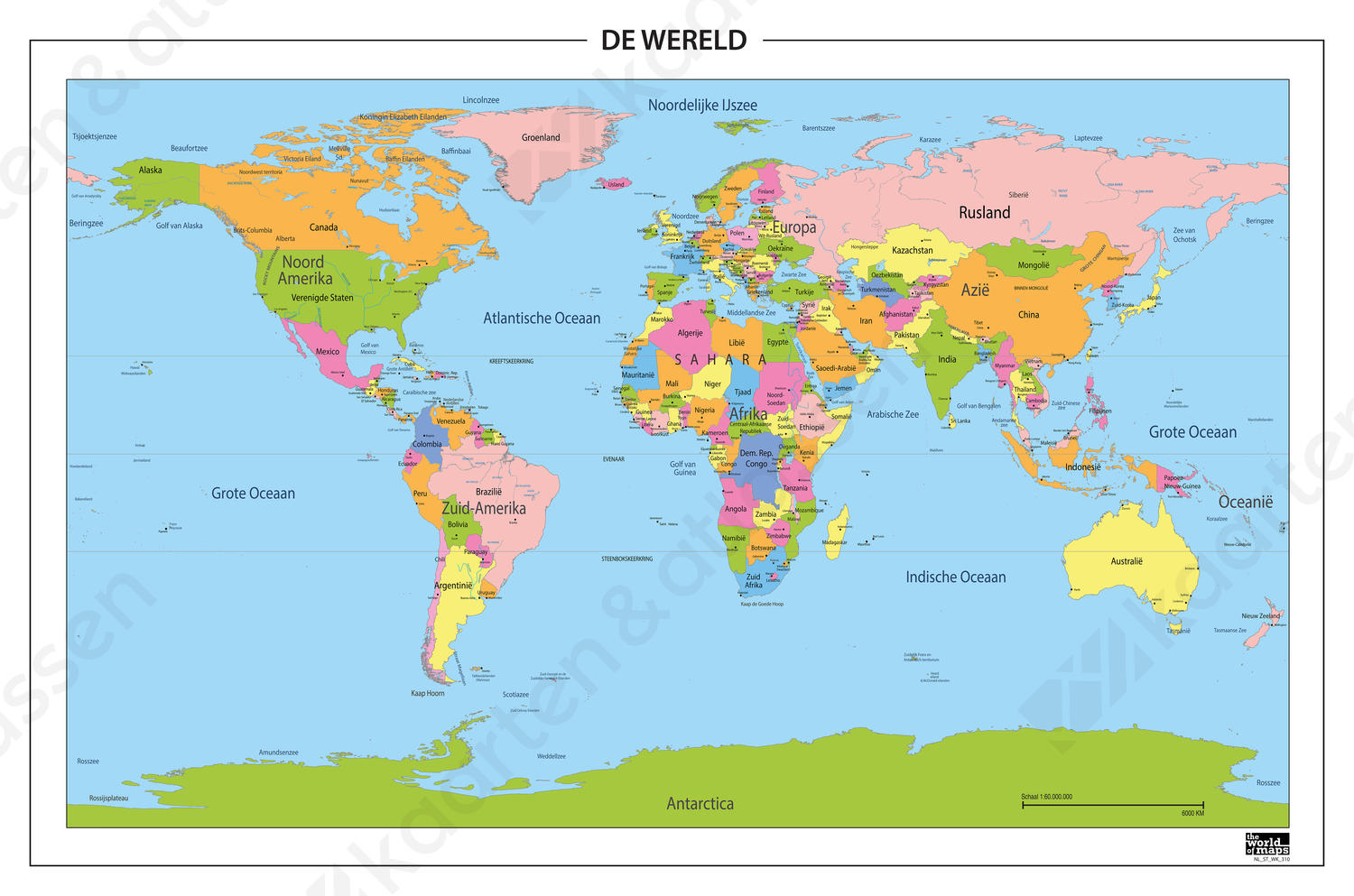 Staatkundige wereldkaart met frisse kleuren