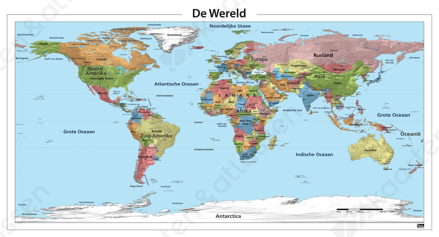 Staatkundige wereldkaart met gebergtes Staatkundige wereldkaart met gebergtes