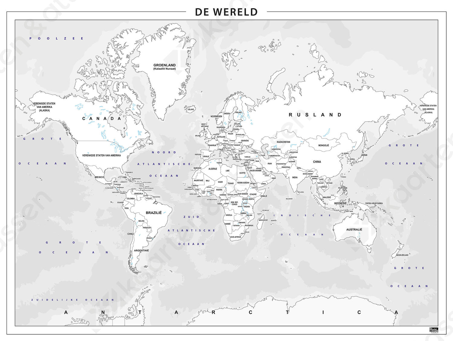 Staatkundige wereldkaart om zelf in te kleuren