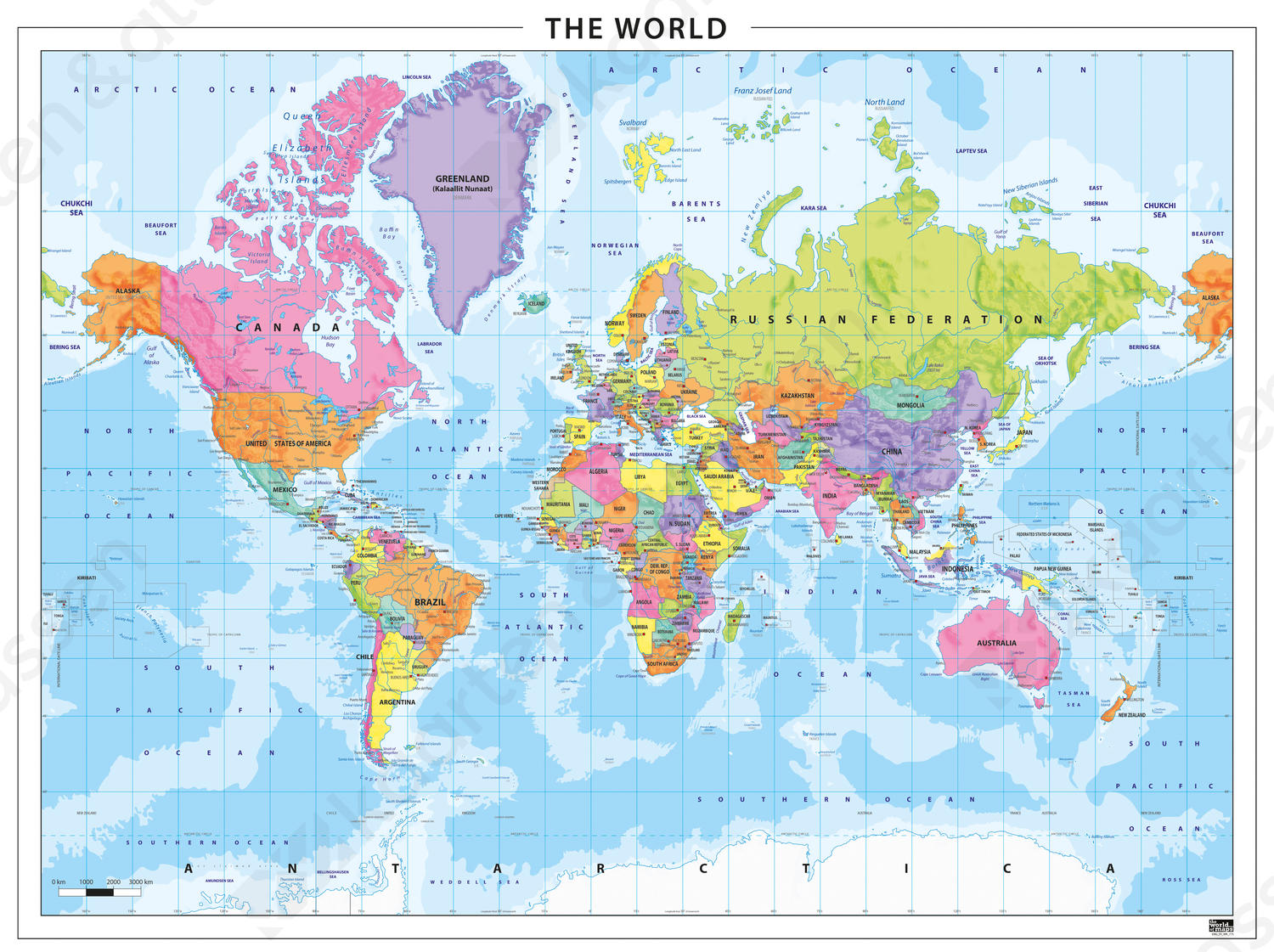 Staatkundige wereldkaart kleurrijk 