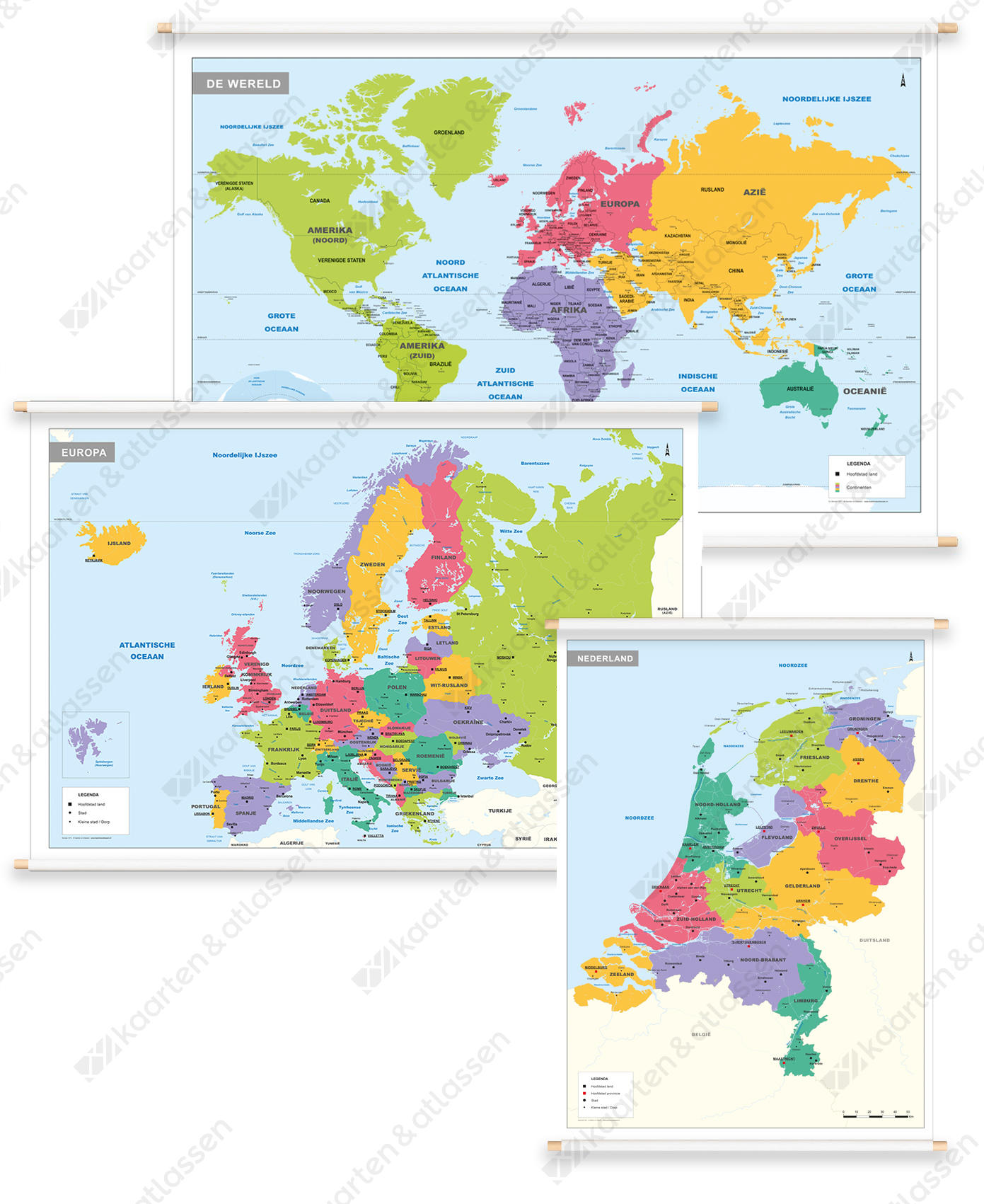 3 Schoolkaarten Nederland/Europa/Wereld 1297 3 Schoolkaarten Nederland/Europa/Wereld 1297