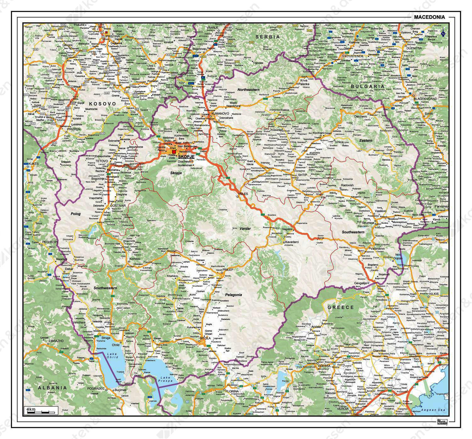 Wegenkaart Macedonië Wegenkaart Macedonië
