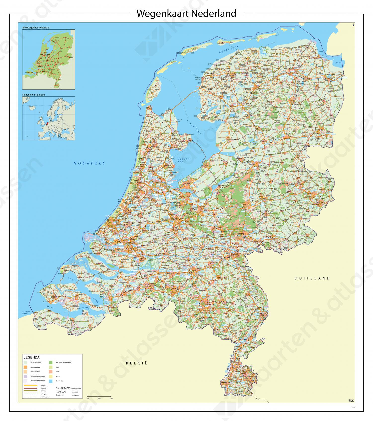 Wegenkaart Nederland met afritnamen