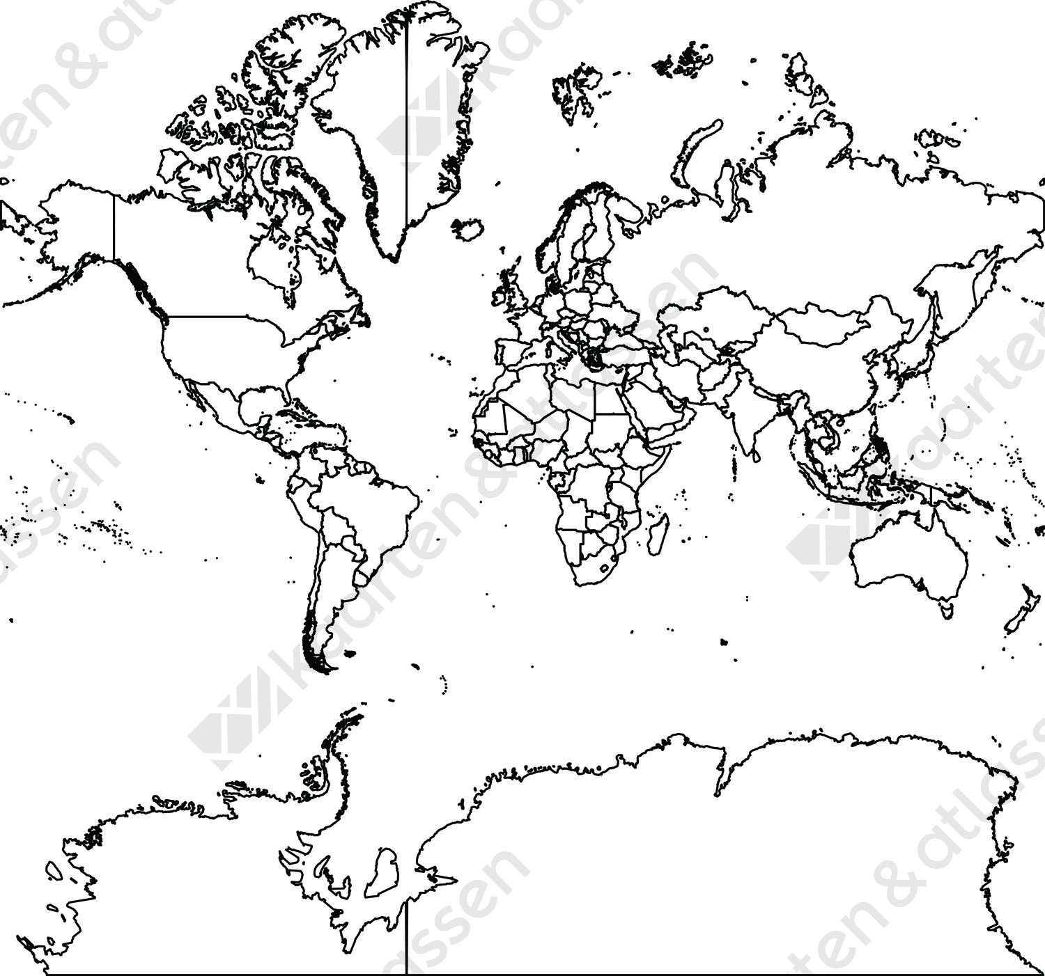 Digitale wereldkaart Mercator projectie (gratis)