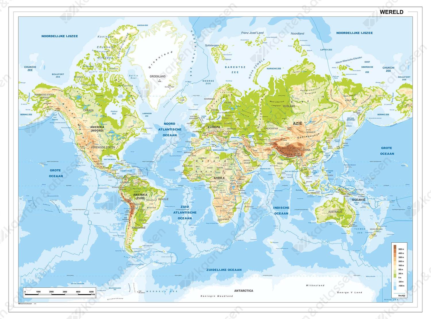 Digitale Natuurkundige Wereldkaart met breuklijnen