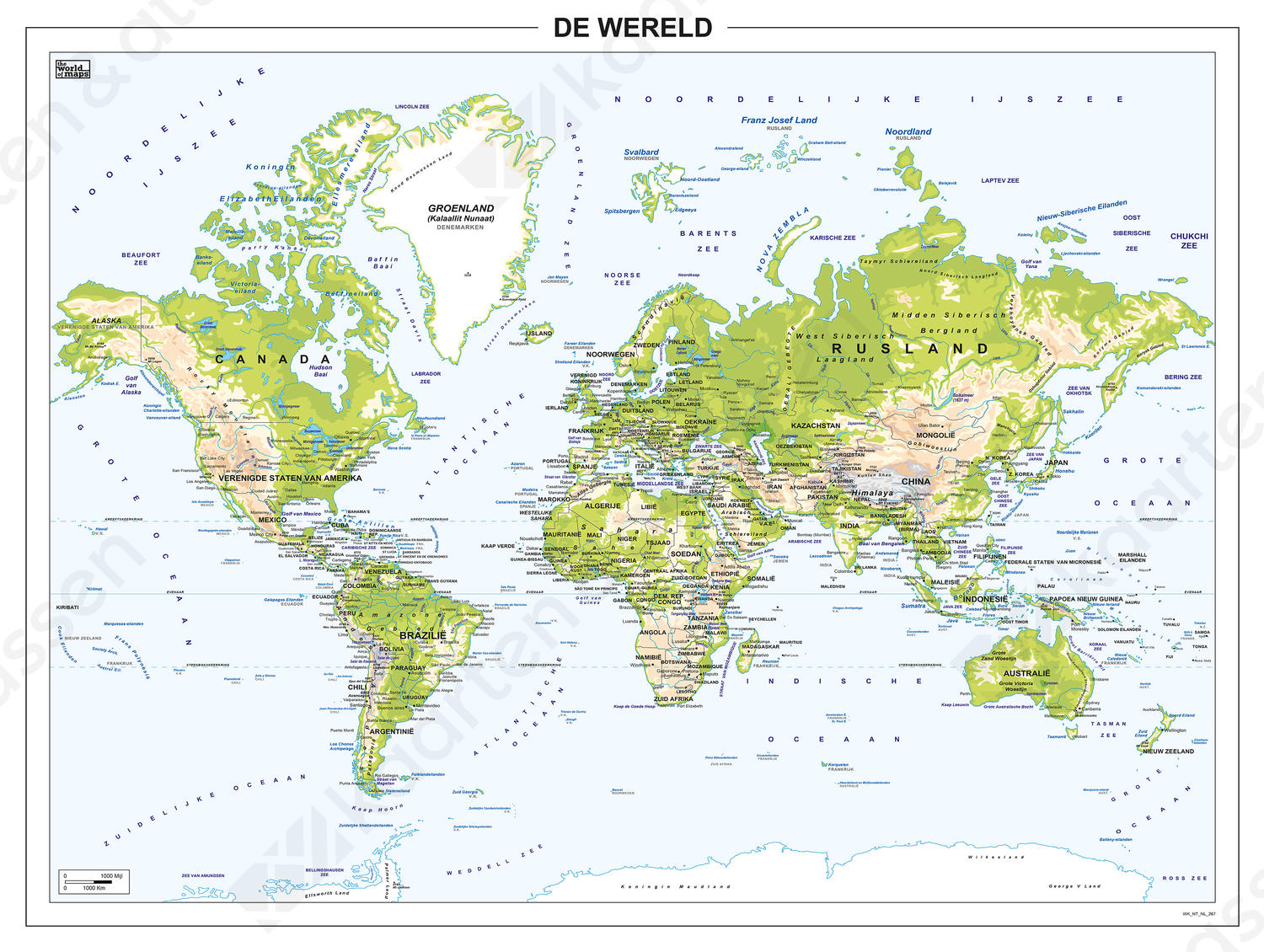 Wereldkaart Natuurkundig 267 Wereldkaart Natuurkundig 267