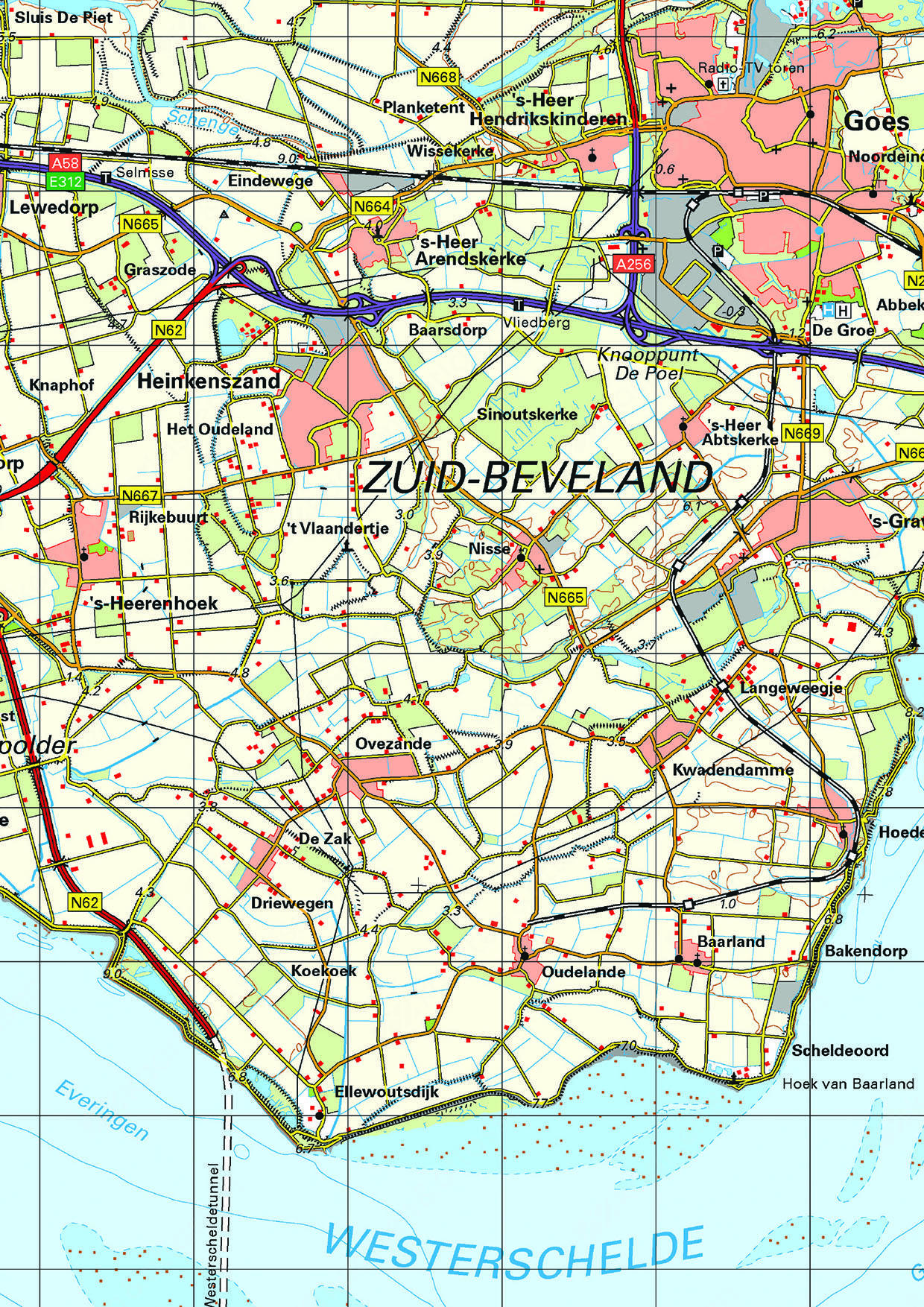 Topografische kaart Zeeland 1:100.000
