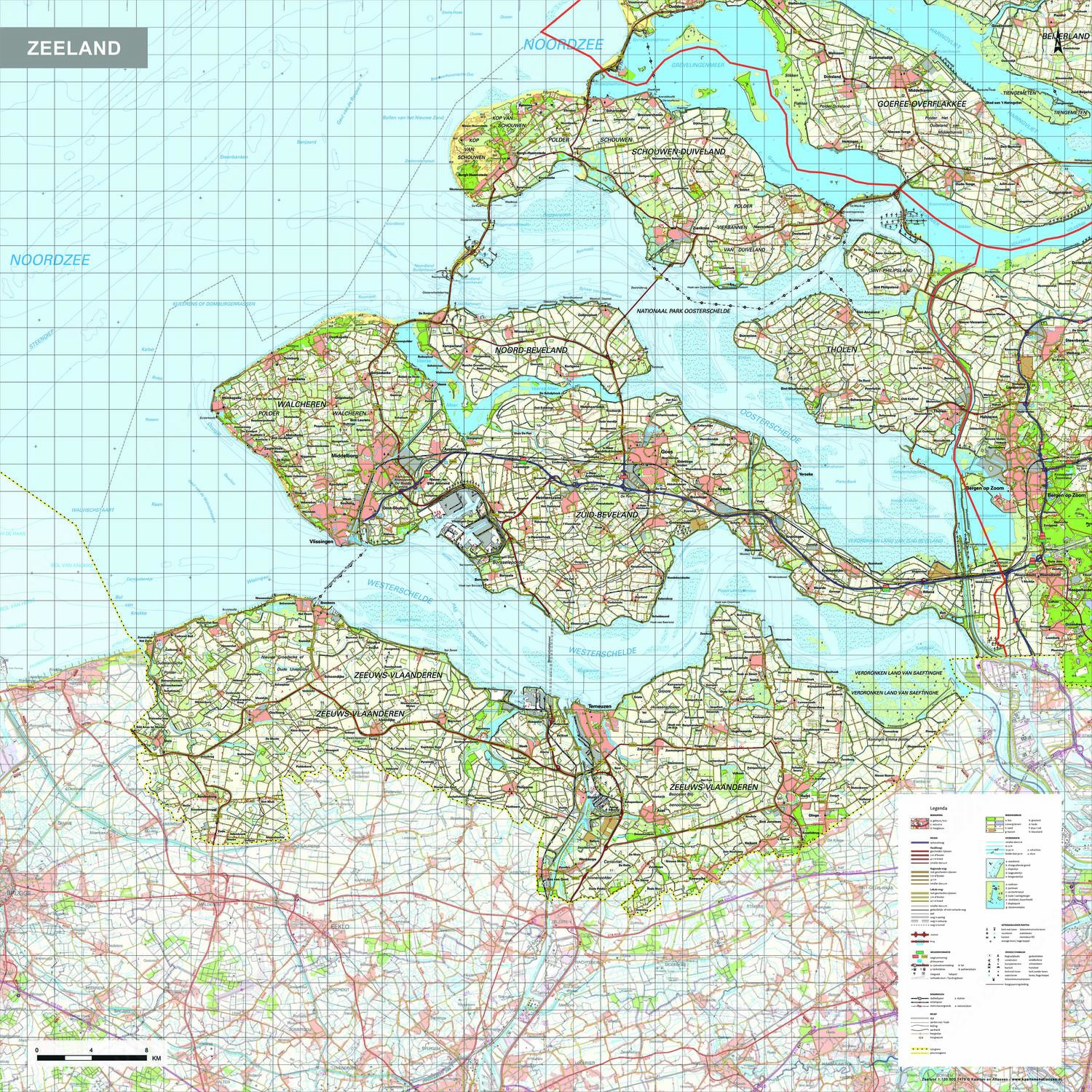 Topografische kaart Zeeland 1:100.000