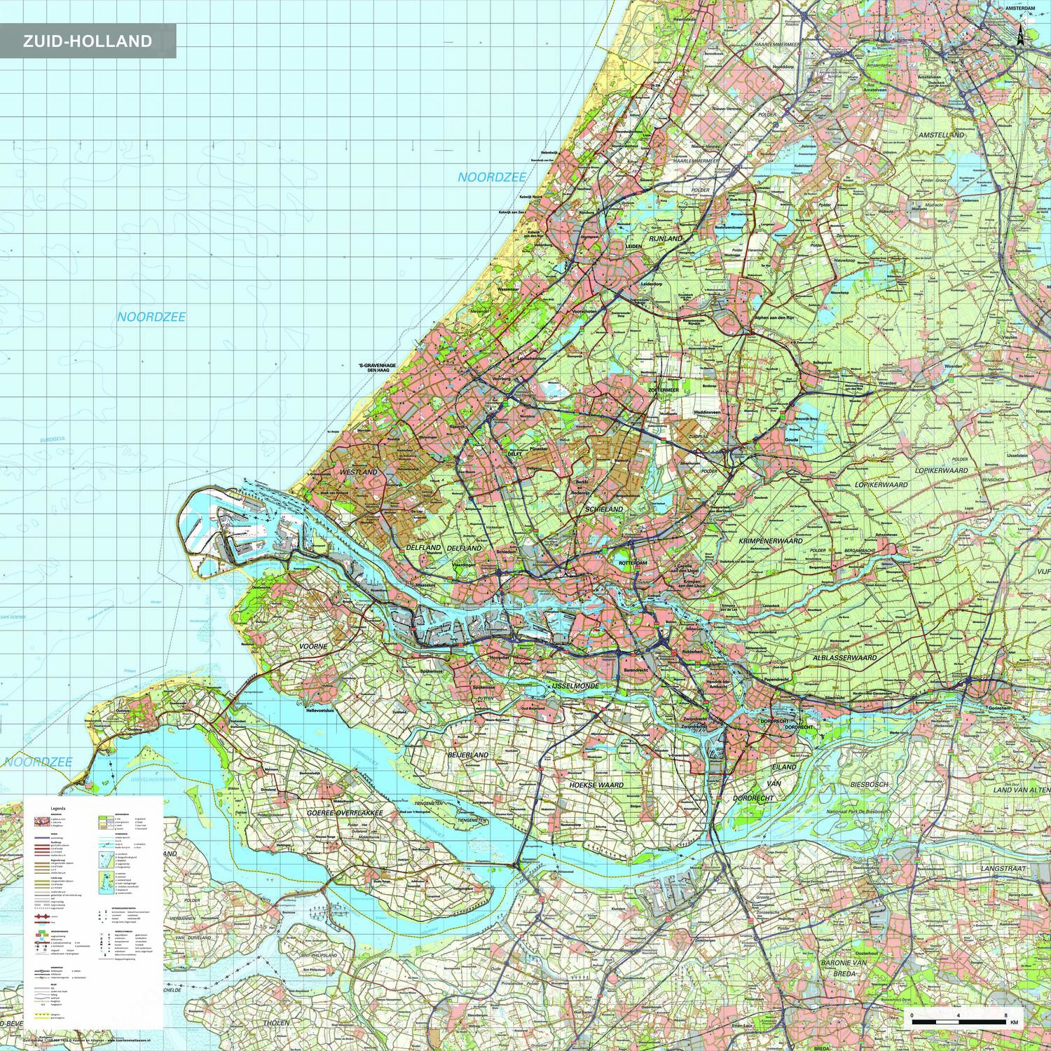 Topografische kaart Zuid-Holland 1:100.000