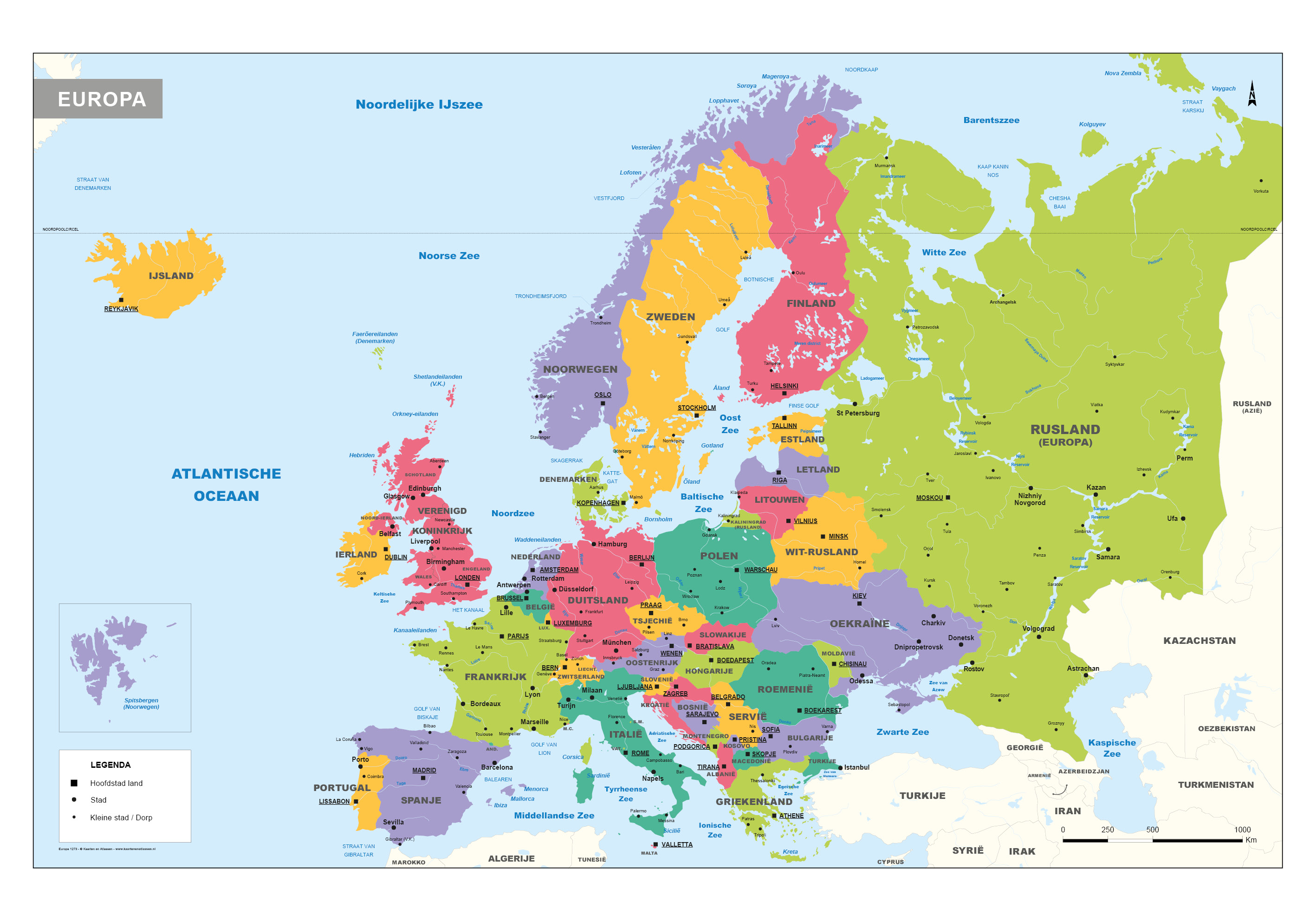 Europa Kaart Met Landen En Hoofdsteden - kaart