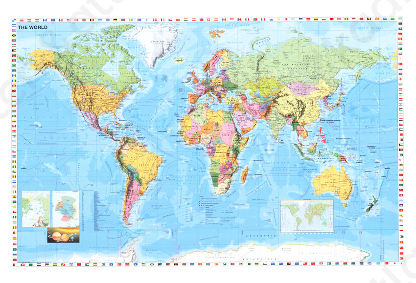 Classic Falk wereldkaart in heldere kleuren