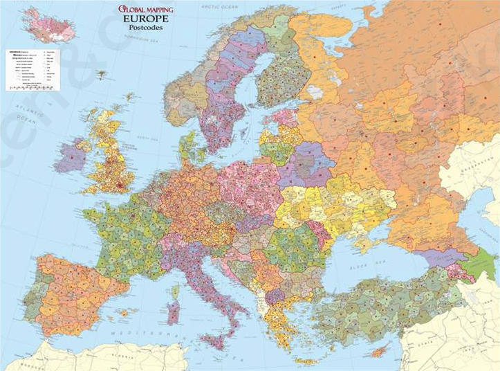 Postcodekaart Europa Postcodekaart Europa
