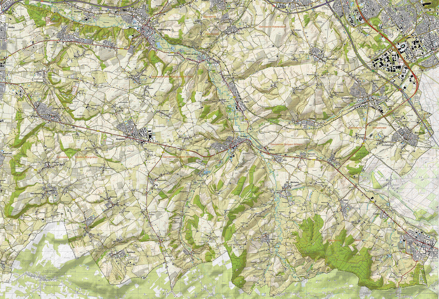 Topografische kaart Zuid Limburg - Het Geuldal (wandkaart)