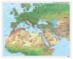 Digitale Europa Afrika Midden-Oosten Natuurkundige kaart 