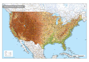 Natuurkundige kaart Verenigde Staten 1732
