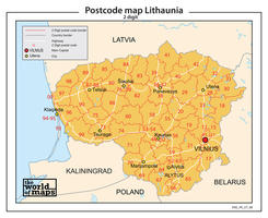 Digitale postcodekaart Litouwen 2-cijferig 88