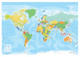 Wereldkaart staatkundig heldere kleuren