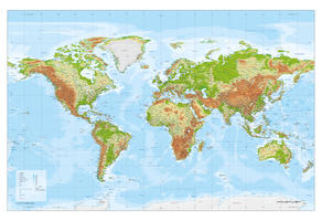 Wereldkaart XXL Natuurkundig met reliëf