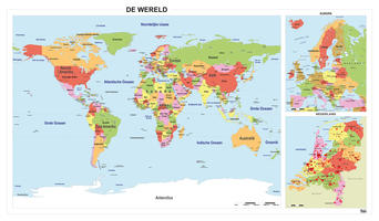 Schoolkaart Wereld/Europa/Nederland