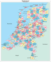 Kaart van Nederland met alle telefoon netnummer regio's