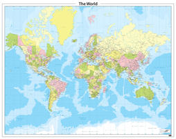 Staatkundige wereldkaart in heldere kleuren