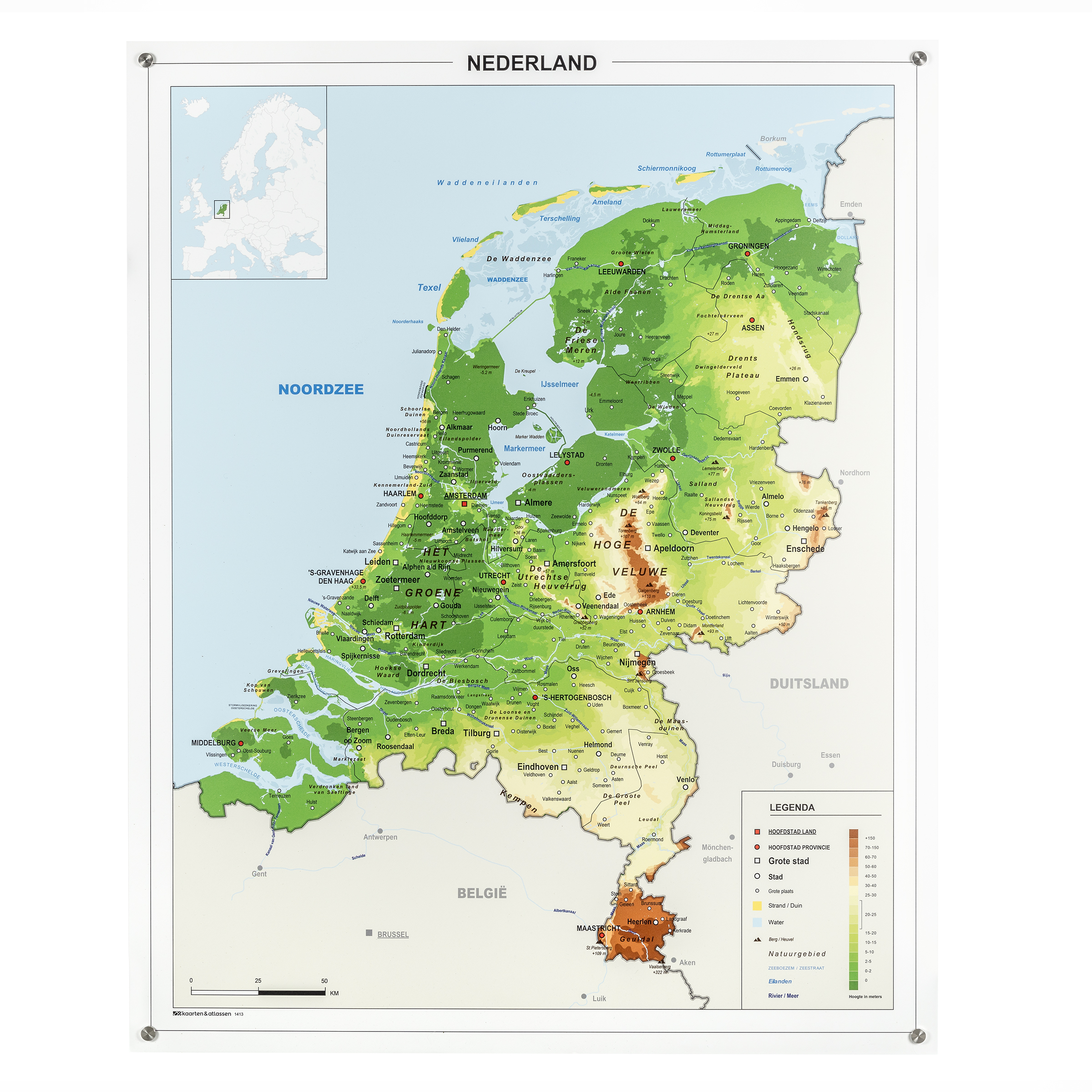 Nederlandkaart 1413 op Dibond aluminiumplaat