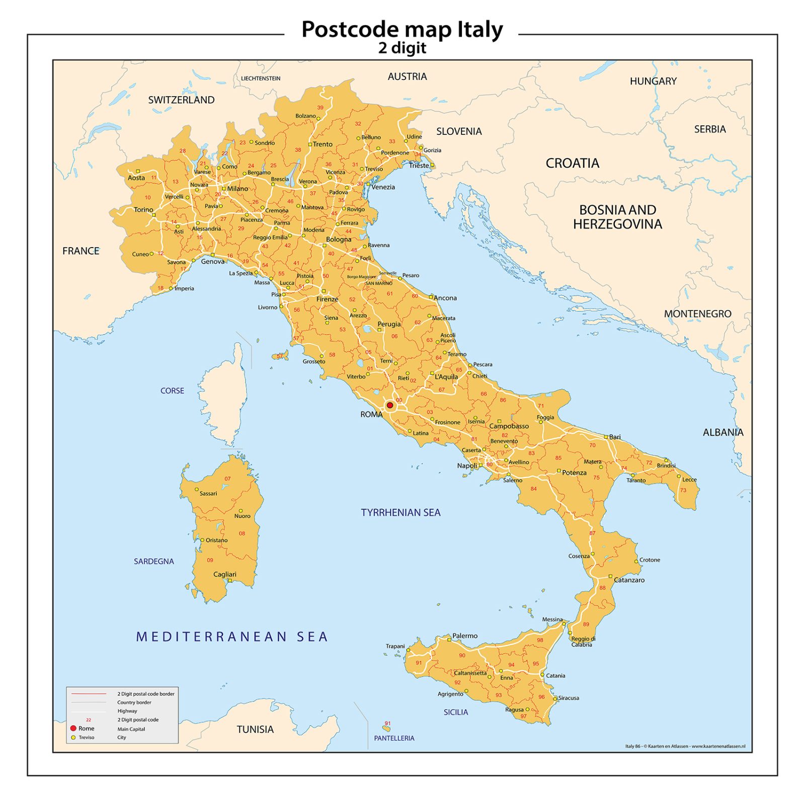 Postcodekaart Italië