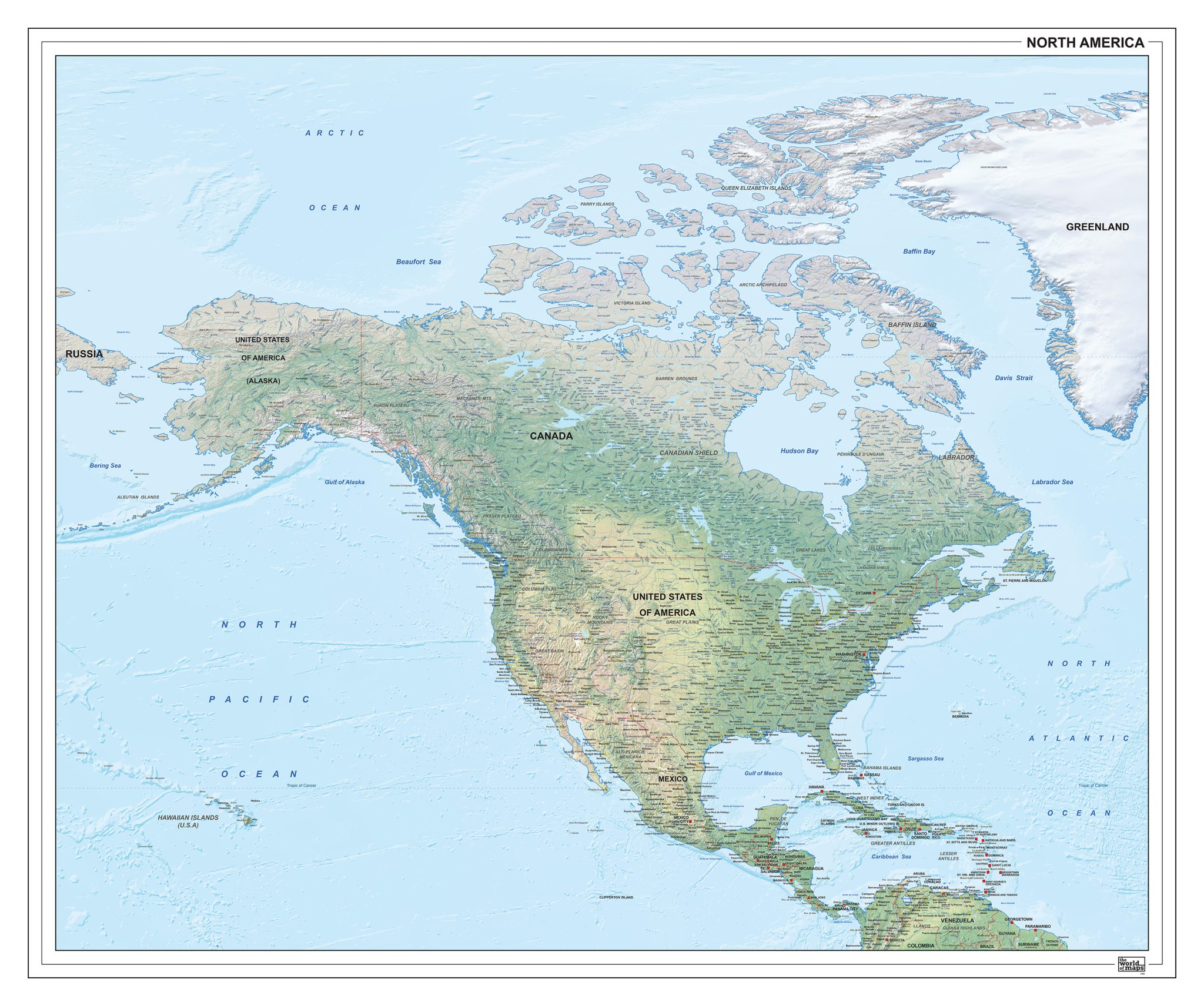 Noord-Amerika natuurkundig Kaart 1285