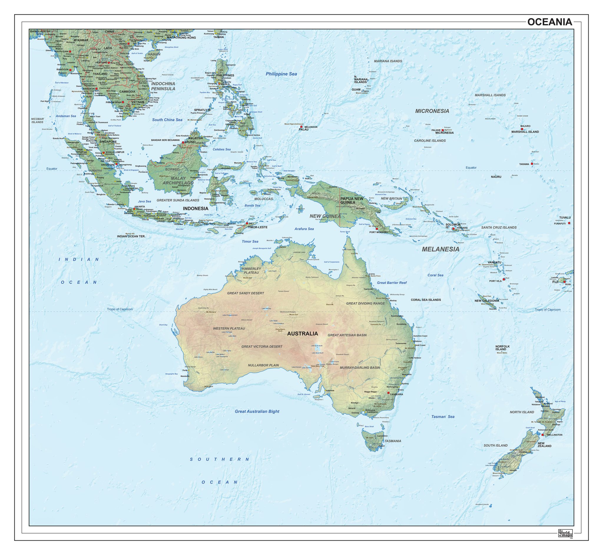 Oceanië natuurkundig Kaart 1290