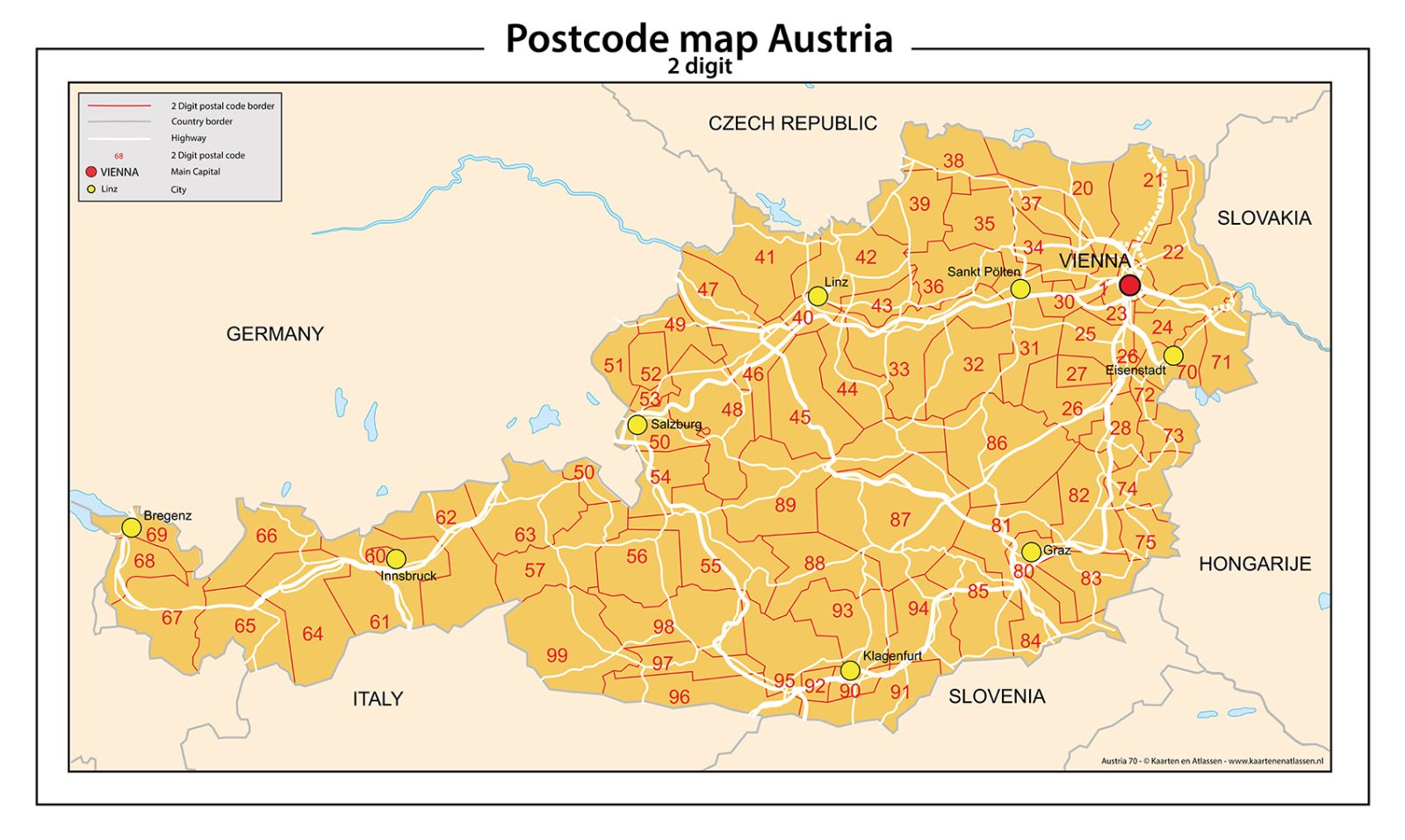 Postcodekaart Oostenrijk