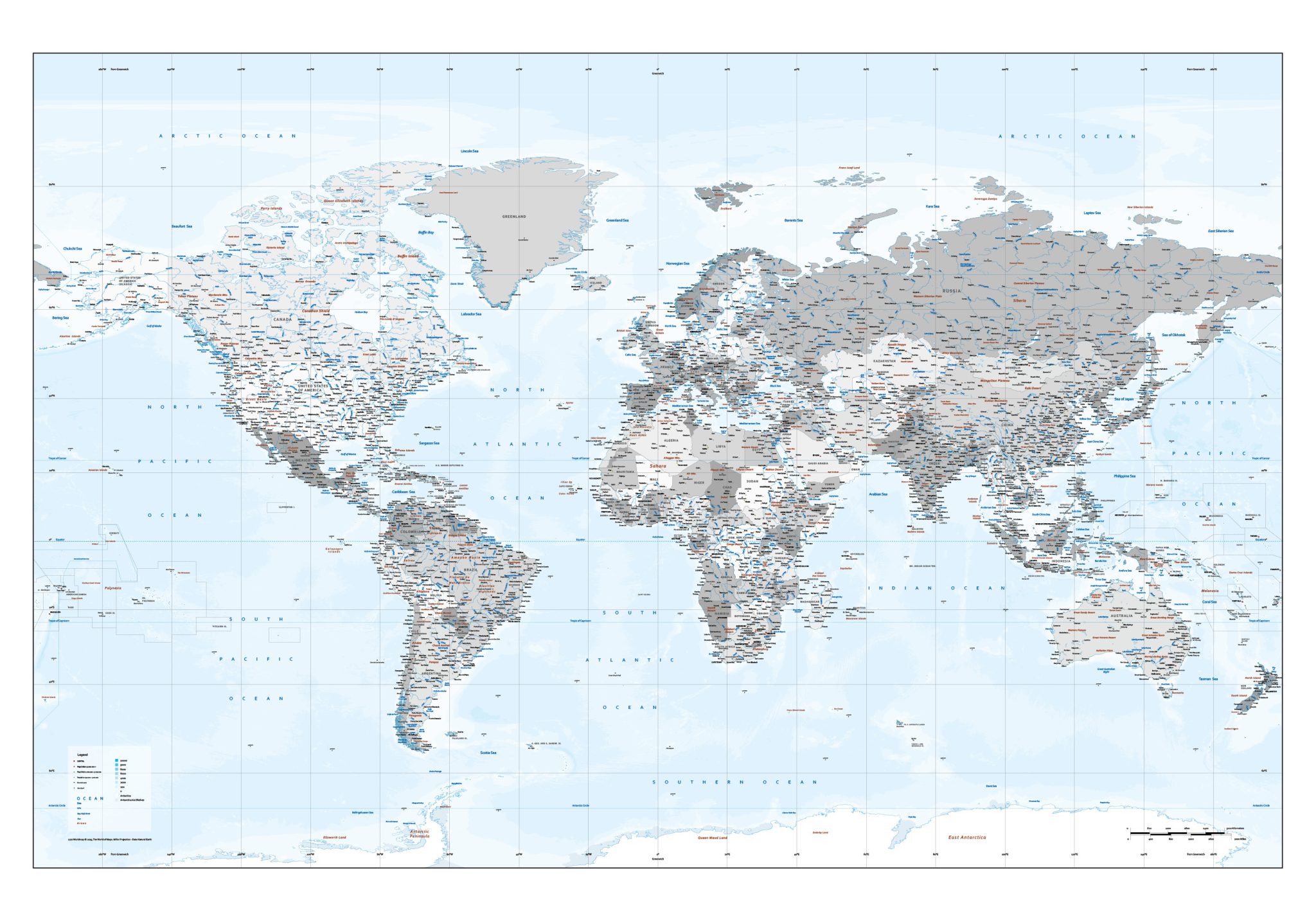 Silver Worldmap reliëf