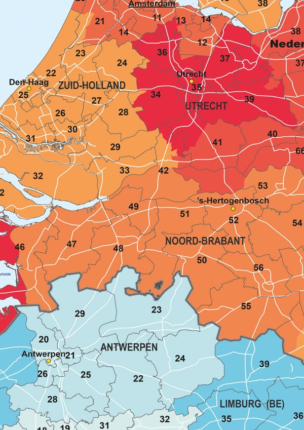 Postcodekaart Benelux 2-cijferig 761 - Afbeelding 2