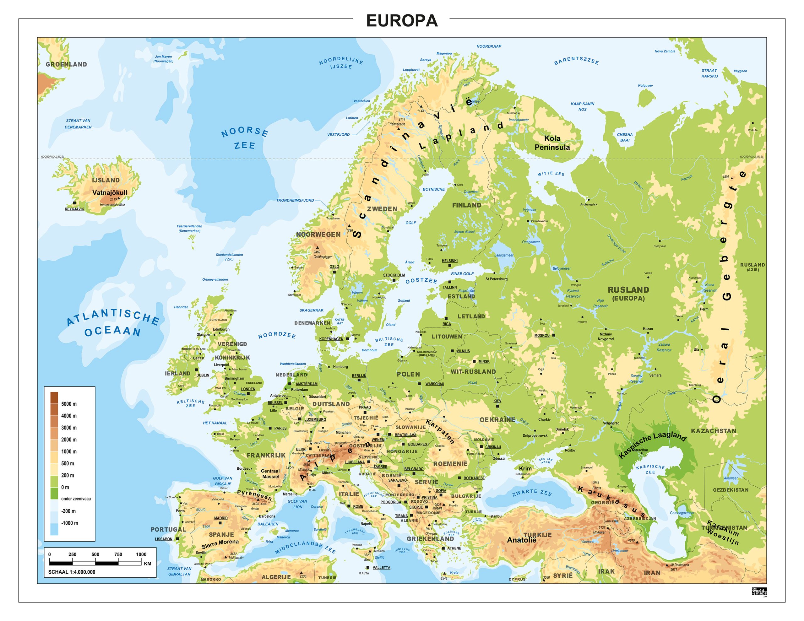 Schoolkaart Europa Natuurkundig 1300