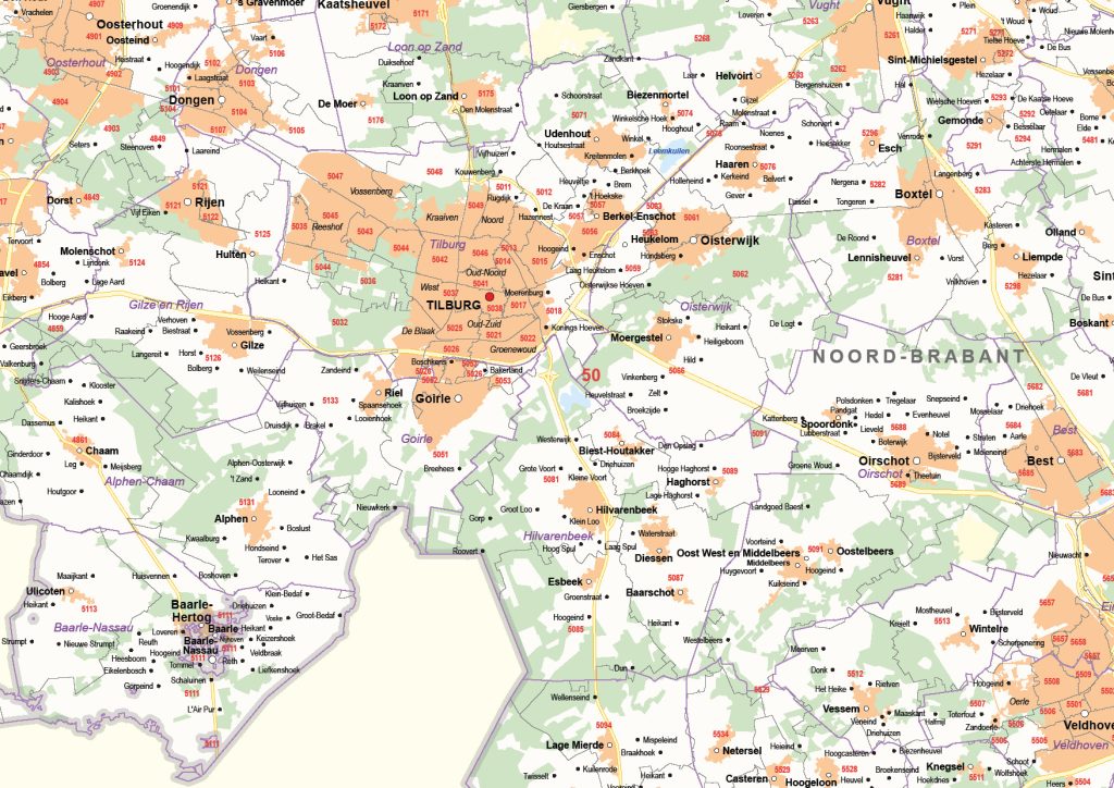 Postcode-/Gemeentekaart Noord-Brabant 244 - Kaarten en Atlassen.nl