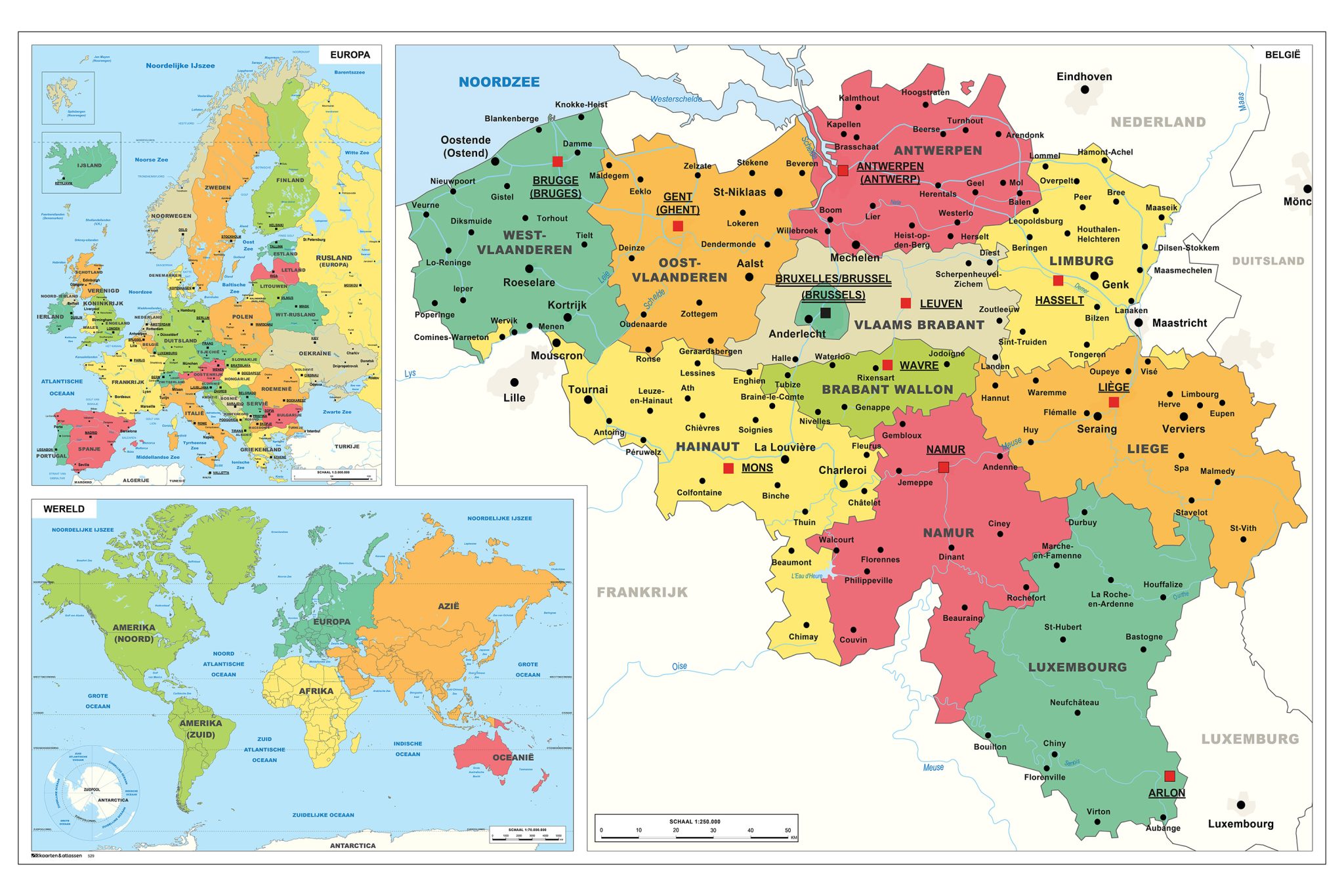 België/Wereld/Europa Schoolkaart
