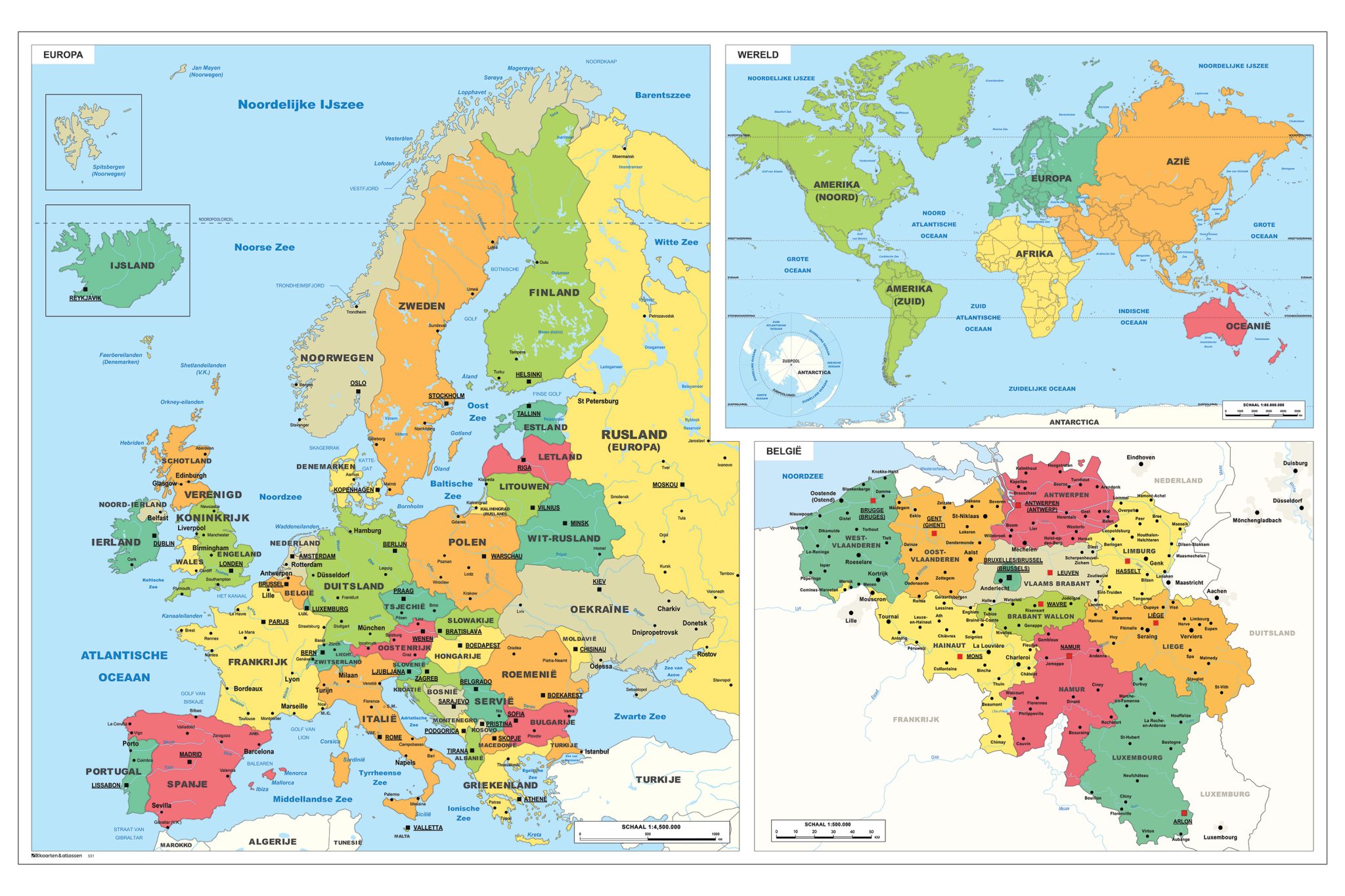 Europa/Wereld/België Schoolkaart 531