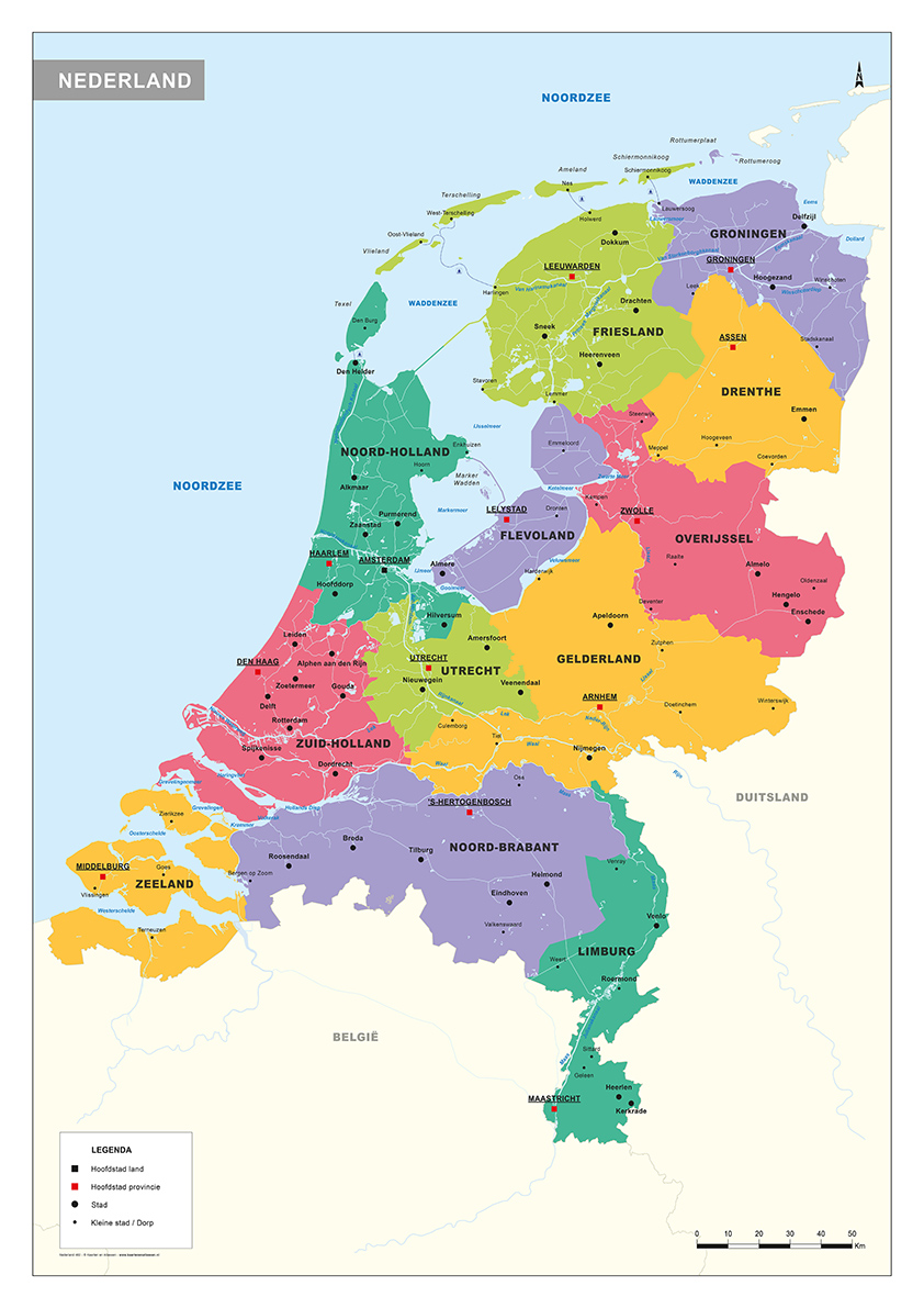 Schoolkaart van Nederland met provincies.
