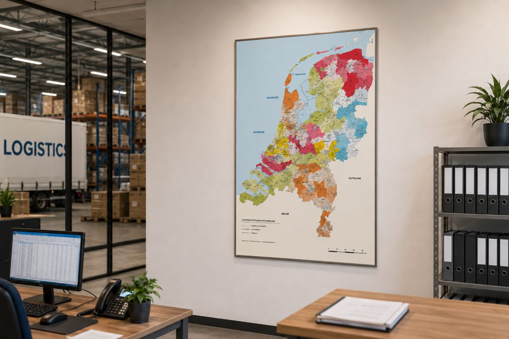 Postcodekaart Nederland in logistiek bedrijf
